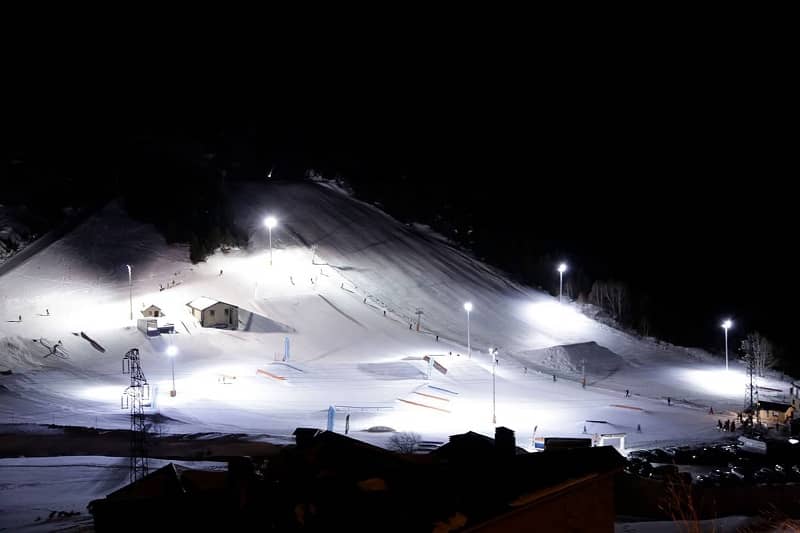 The Peretol ski slopes at night.