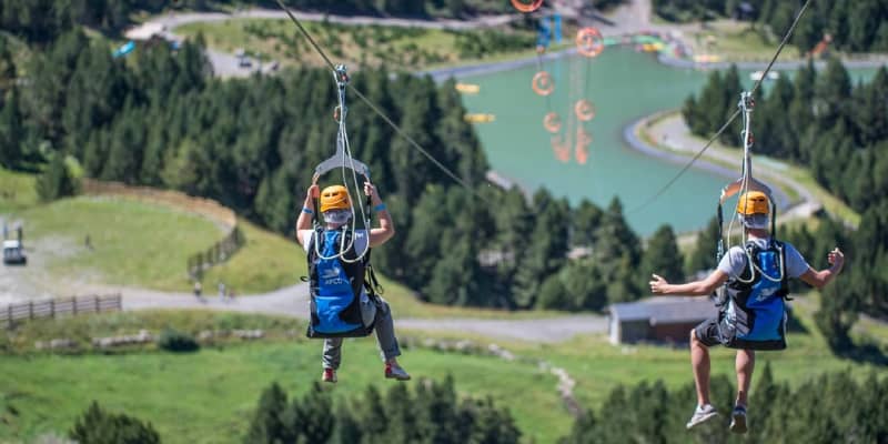 Mont Magic Zip Line in Andorra in Spring and Summer