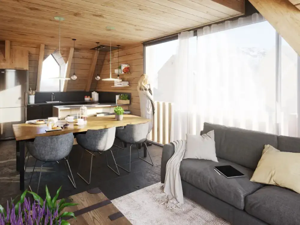 KOKONO investment - spacious living room with kitchen